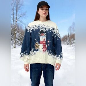 Snowman Graphic Holiday Sweatshirt - Navy & Cream